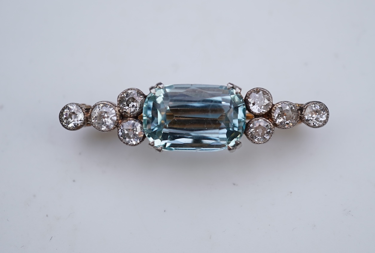 An aquamarine and diamond brooch, early 20th century